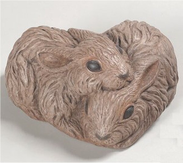 Love Devotion Rabbits Heart Shaped Sculpture Cement Statuary Bunnies